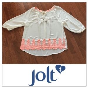 Juniors Large, Sheer, Cream-colored, 3/4” Length Sleeves, made by Jolt.